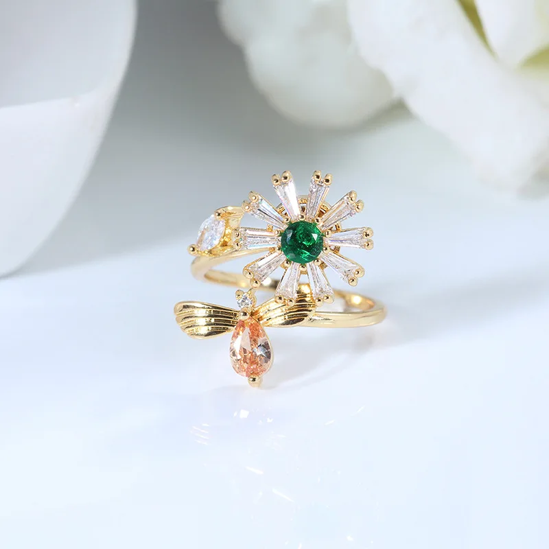 Gold Color Амулеты два цвета оливковое дерево ветка лист Открытое кольцо для женщин девушка обручальные кольца регулируемое; кулак ювелирные изделия на палец Xma CRP225E - Цвет основного камня: Gold Color