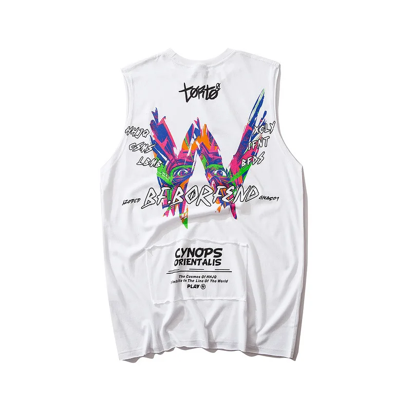 

Printted Waistcoat Men's European and American Street Fashion Cool Rock Hip-hop Loose Sleeveless T-shirt Couple's Cotton