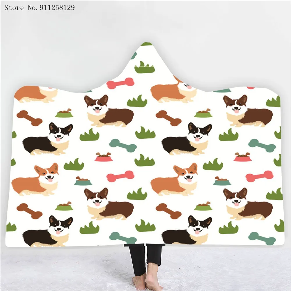 

Одеяло с капюшоном для собак Corgi, одеяло с 3D-принтом для милых кошек, домашний текстиль, одеяло, мультяшное одеяло