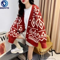 fashion knitted cardigan women autumn and winter 2021 thickened lazy loose outer wear mid length single breasted sweater jacket