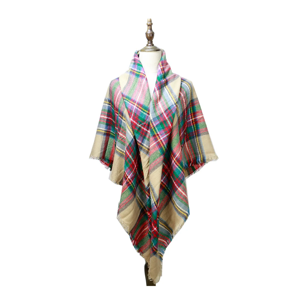 

Square Scarf Winter Neck Warm Shawls Big Plaid Plush Poncho Women Capes Wraps Eyelash Tassel