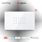 LoraTap ZigBee настенный сенсорный Умный светильник-выключатель с нейтральным проводом Tuya US 1 2 3 Gang Control совместимый с Alexa Google DIY