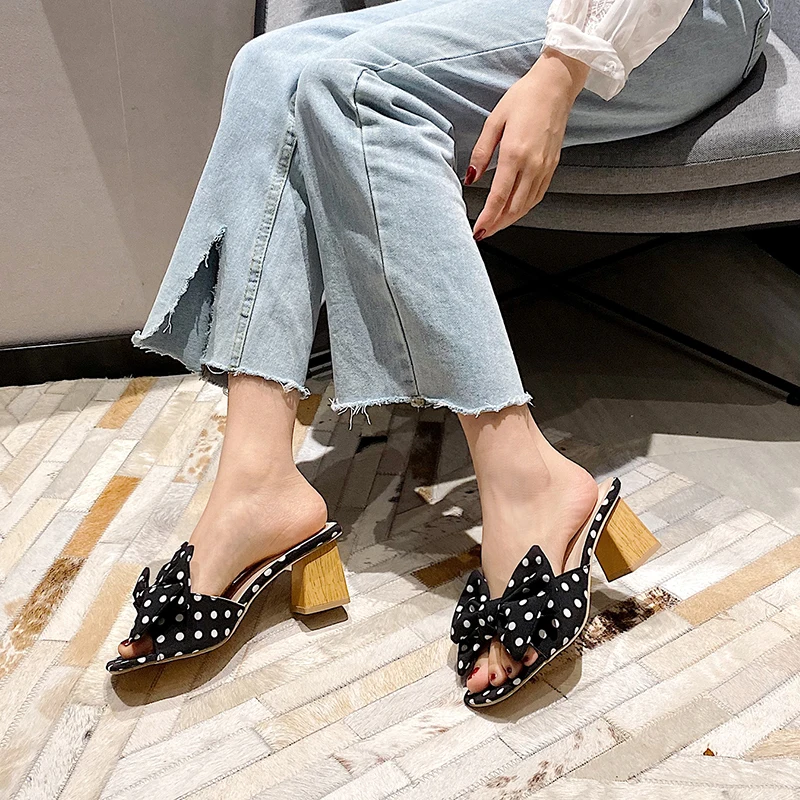 

Loafers Shoes Butterfly-Knot Slippers Heels Slipers Women Slides Shale Female Beach Fashion Rubber Flip Flops High 2021 Sabot Lu