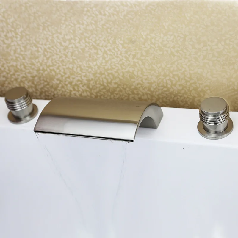 Benefit Margin Full Copper Wire Drawing Three-piece Waterfall Noodles Effluent Bathtub Faucet 3 Paper Set Separation Type Basin |