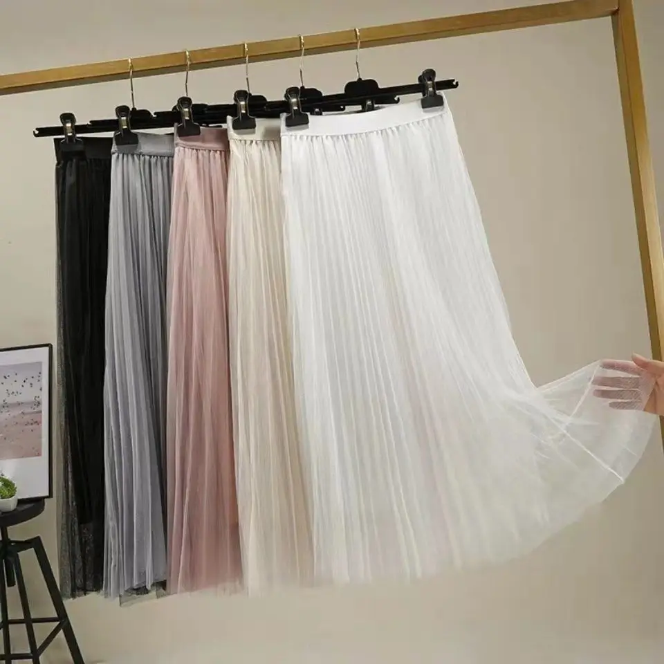

Gauze skirt 2021 new FAIRY DRESS Korean high waist medium length pleated skirt A-line skirt long skirt