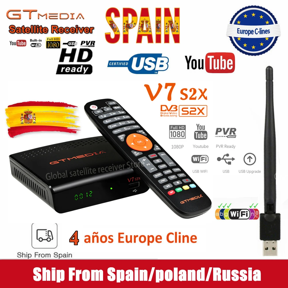 

Цифровой приемник GTmedia V7 S2X HD с поддержкой usb Wi-Fi DVB-S2 H.265 V7S2X декодер с питанием от GTmedia V7S HD TV box без приложения в комплекте