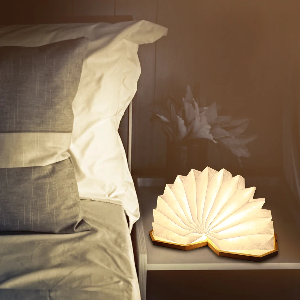 

Многоугольный деревянный складной ночсветильник из бамбука с подзарядкой от USB и кабелем