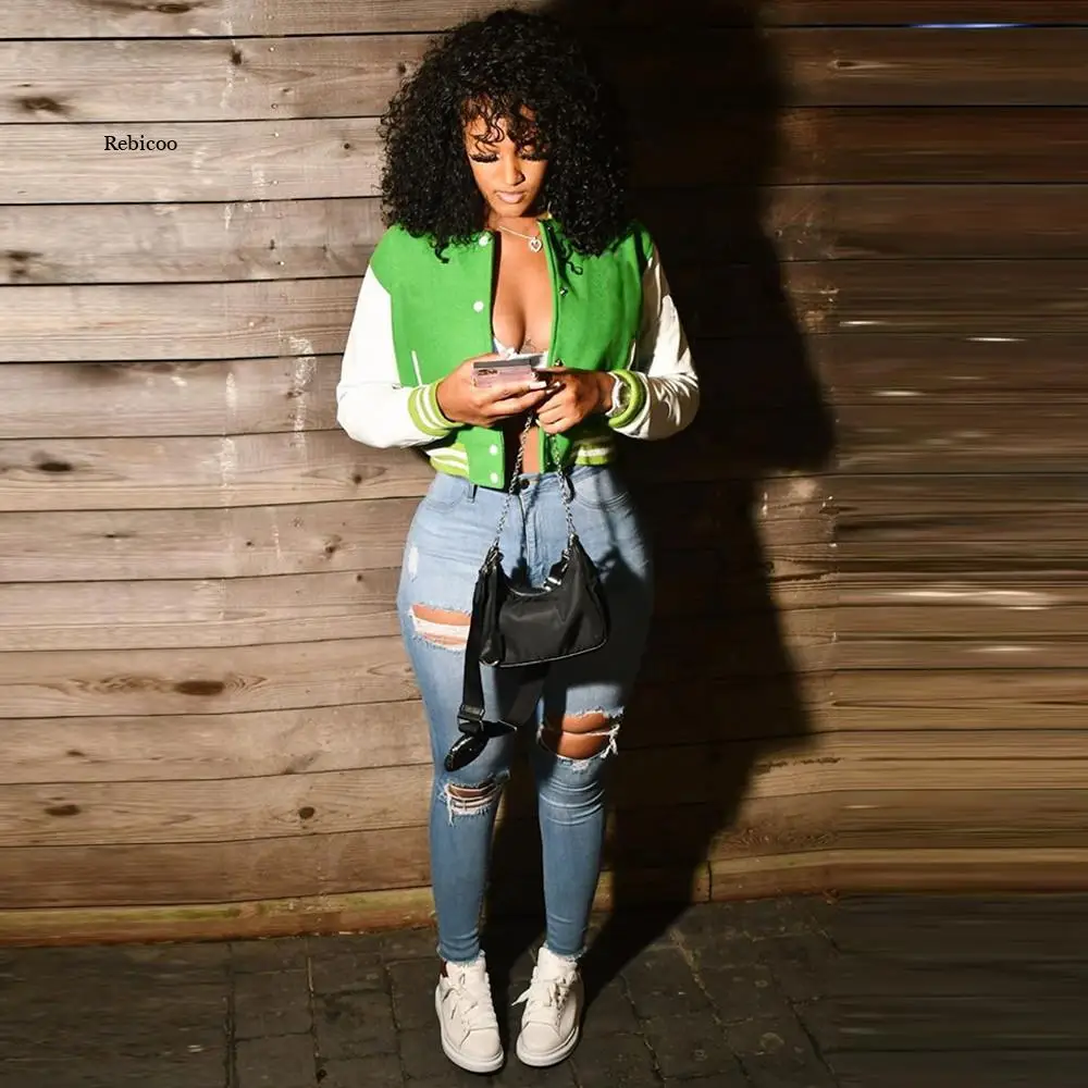 

Autumn Winter Women Sport Baseball Jacket Casual Single-breasted Full Sleeve Coat Streetwear Vintage Clothing Outgoing Outfit