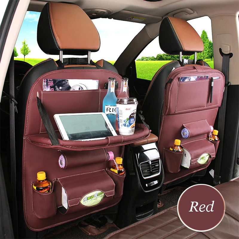 Органайзер из искусственной кожи на спинку сиденья автомобиля складной столик