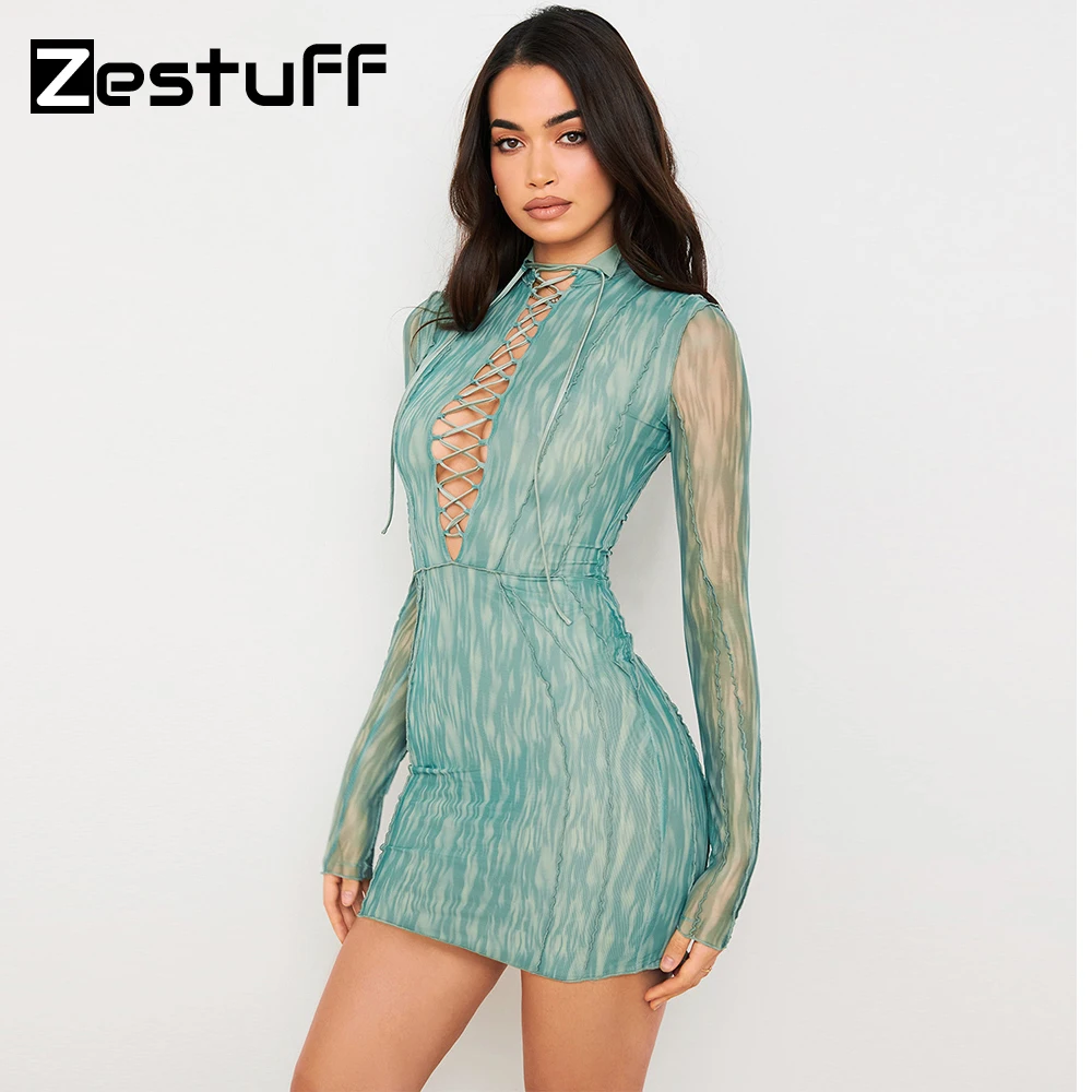 

Zestuff женское мини-платье с высокой горловиной и вырезами, осенняя одежда для женщин, сексуальные наряды, африканские платья для женщин, Сетч...