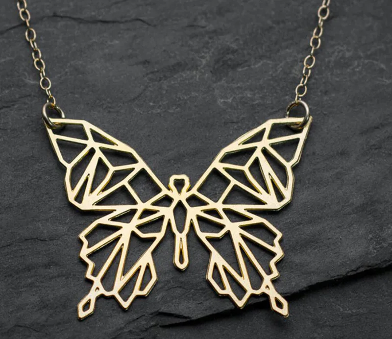 

Jisensp Trendy Cute Butterfly Necklaces & pendants Hollow Origami Animal Charm Necklace for Women Fashion Jewelry collana