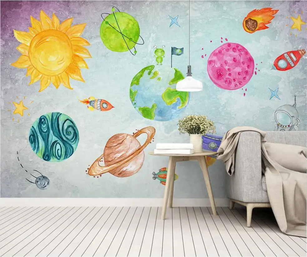 Большие Настенные обои на заказ ручная роспись Космос Вселенная фон для детской
