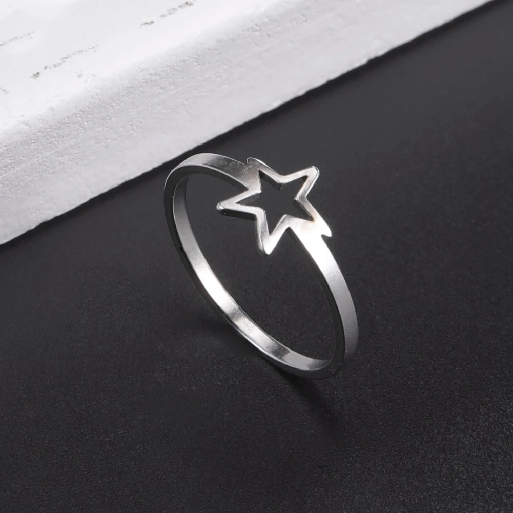 

Stainless Steel Silver Color Couple Ring Simple Fashion Hollow Star Cross Finger Ring For Women Men Casual Jewelry Ladies Gift