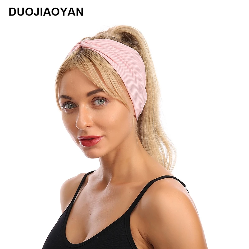 

DUOJIAOYAN Ladies fashion cross-knotted solid color headband soft and strong elastic sports party girl hair accessories