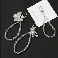 crystal bear butterfly keychain trendy dreamy transparent bead lanyards keyring for women car keys bag decor pendant for airpods