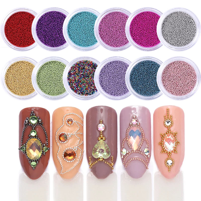 1 коробка циркониевых стальных бусин Смешанные Красочные шары ногтей Советы DIY