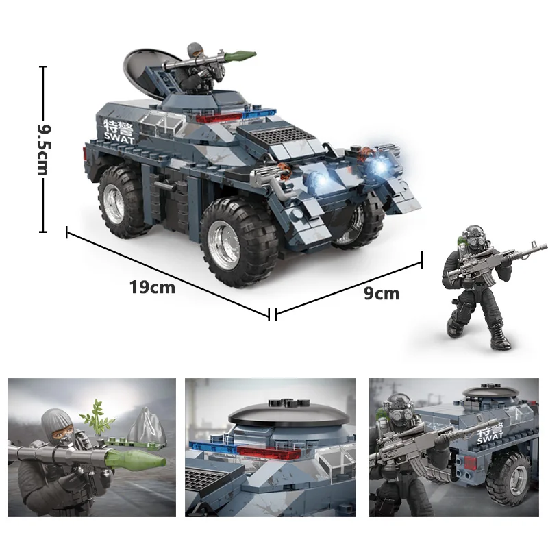 Military Series Explosion-Proof SWAT Armored Vehicle Soldier Action Figures DIY Model Building Blocks Toys Gifts