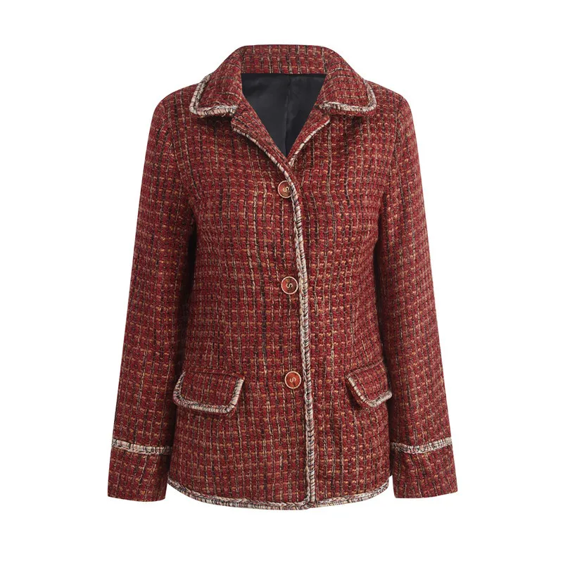 

Brand Designers Wool Coat Women 2020 Korean Fashion Vintage Pockets Red Plaid Jackets For Autumn Winter abrigos para mujer