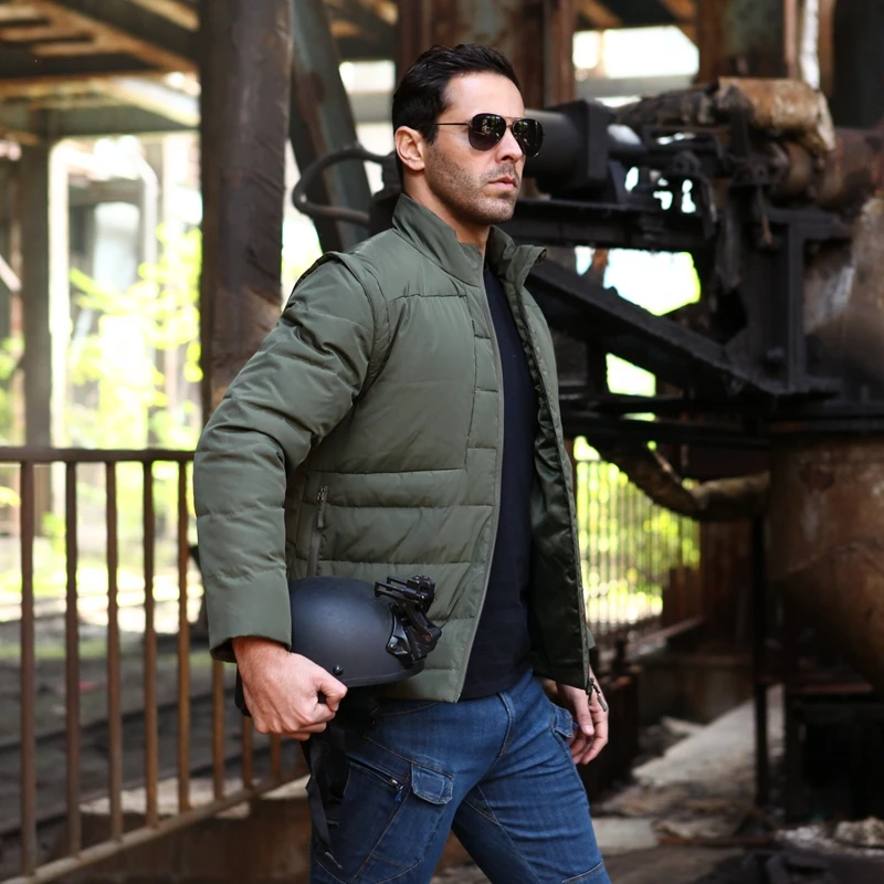 Мужская куртка на белом утином пуху со съемным рукавом | Спорт и развлечения