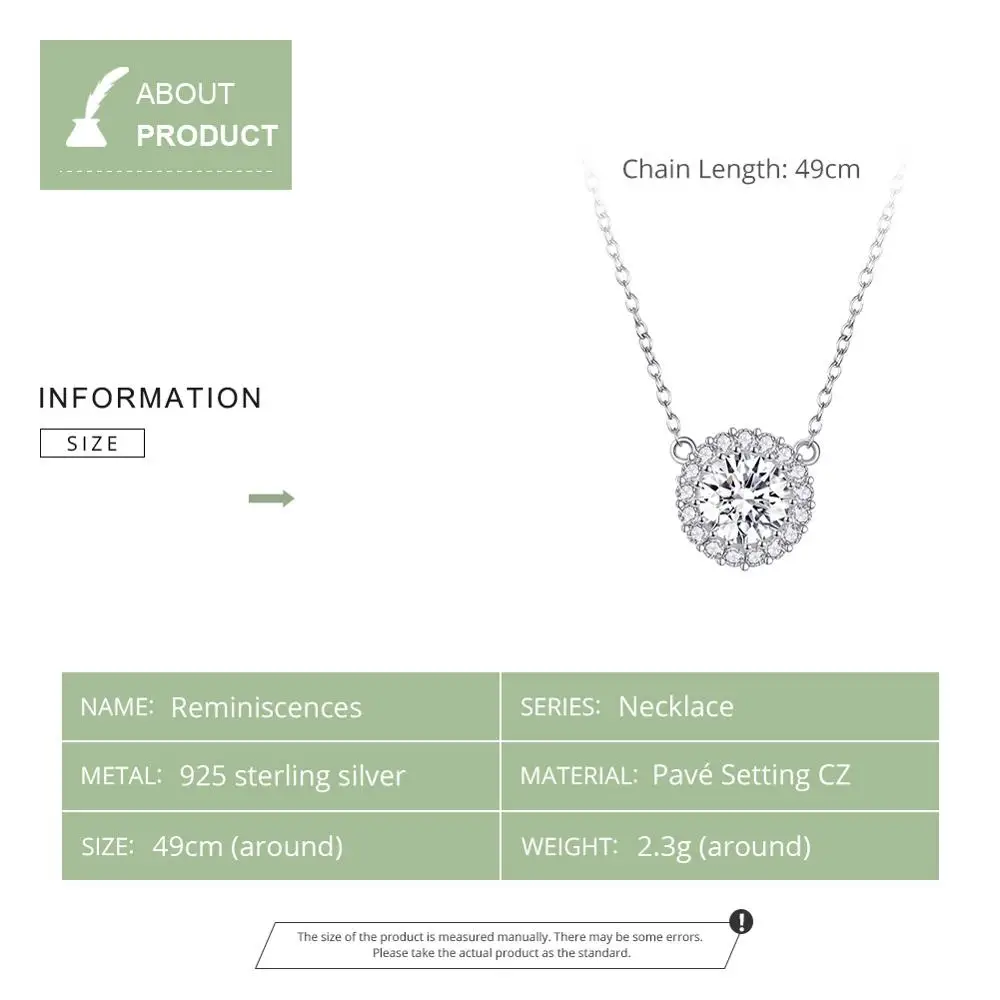 WOSTU 100% 925 Sterling Silver Delicate Zircon Necklaces Round Pendant For Women Long Chain Link Wedding Jewelry DXN345 | Украшения и