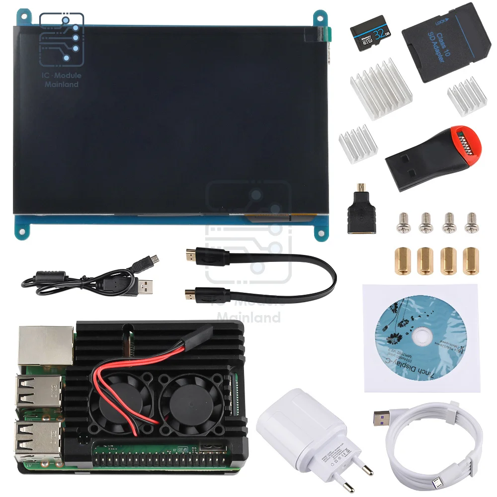 

Set Kit For Raspberry Pi 3B Bluetooth +Motherboard+Case+7 Inch/3.5 Inch Screen+Power Supply+Heat Sink+Memory Card+Reader+Cable