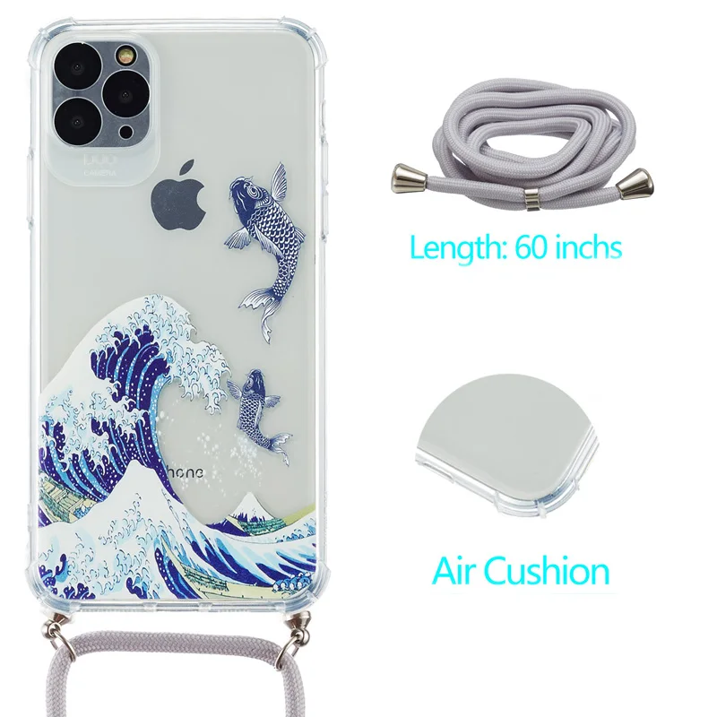 

Luxury Airbag Shockproof Clear Phone Case Soft TPU Silicone Cover Coque Cross-body Lanyard for iPhone 12 mini 11 Pro Xs Max X Xr