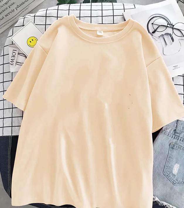 

2021Summer short sleeve round neck black white solid color large casual our girl's t-shirt clothing