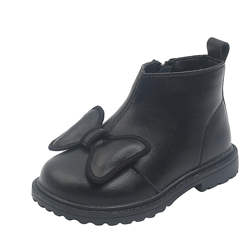 

13.5-18.5cm Cute Bowtie Girls' Boots,Solid Beige Black Side Zip Fashion Boots For Girls With Thin Velvet,Princess Woman boots