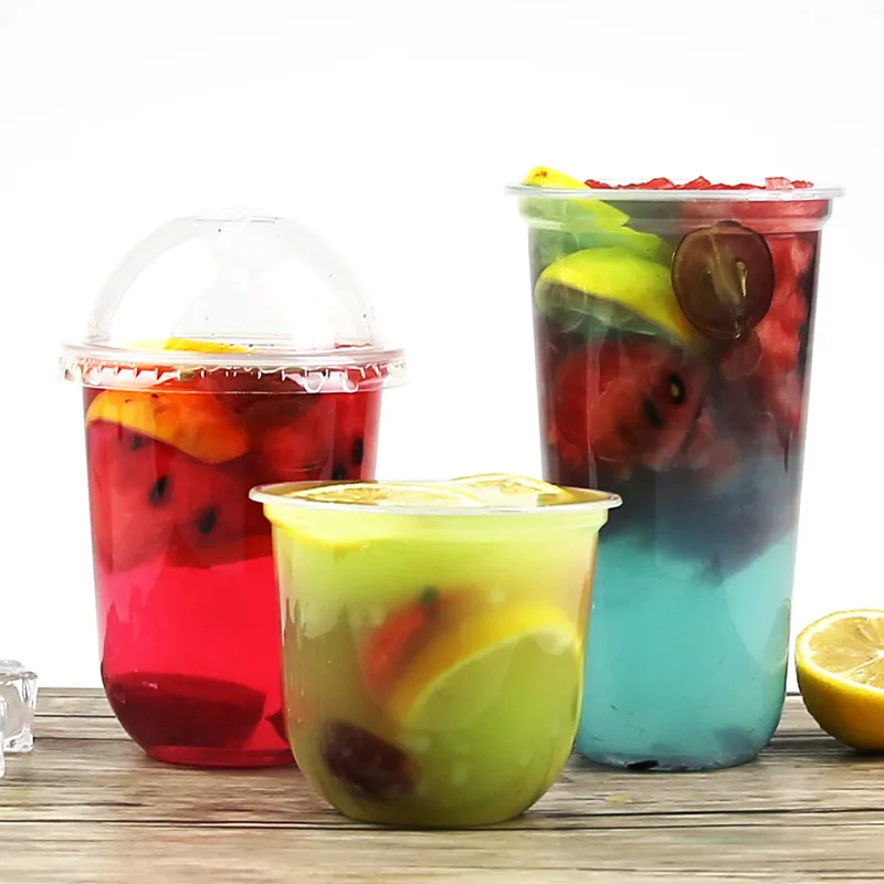 

50pcs Net Red U shape bubbte tea cup juice coffee drinking cup yogurt pudding dessert cups ice cream cup plastic cups with lids