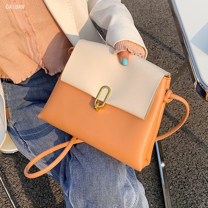 

PU Leather Contrast Color Double Layer Crossbody Bags for Women 2021 Fashion Small Shoulder Bag Female Handbags and Purses
