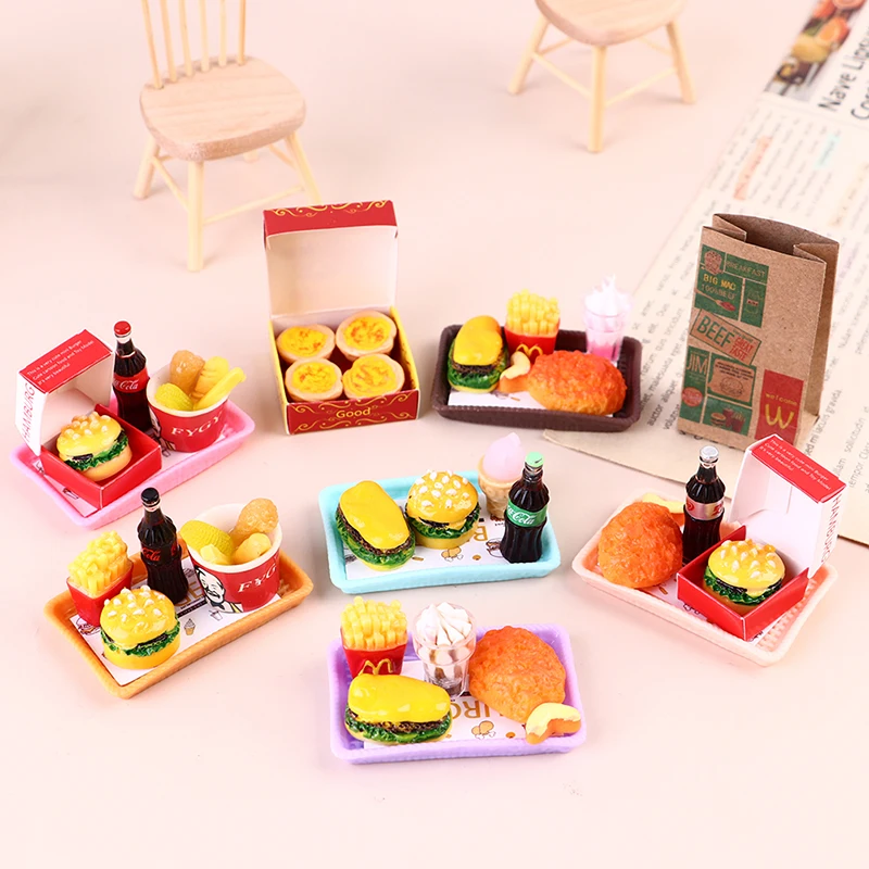 

Mini 1/6 Miniature Dollhouse Hamburger Coke Cup Fast Food for Blyth babys Doll House Full Home Bucket Scene Model