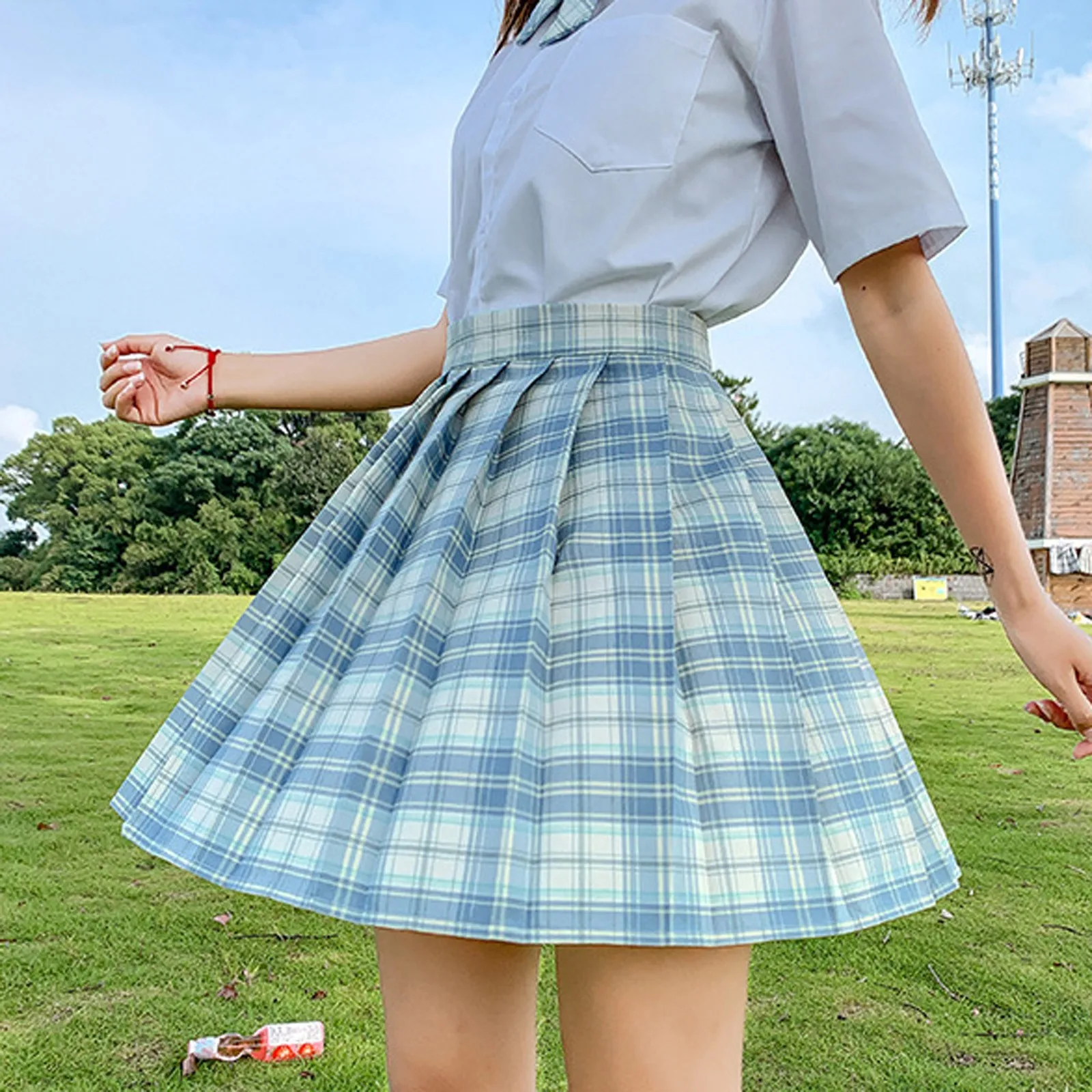 

Women Fashion School Plaid Uniform Skirt A-line High Waist Pleated Skirt Academic Casual Style Mini Skirts Mujer Faldas Cute