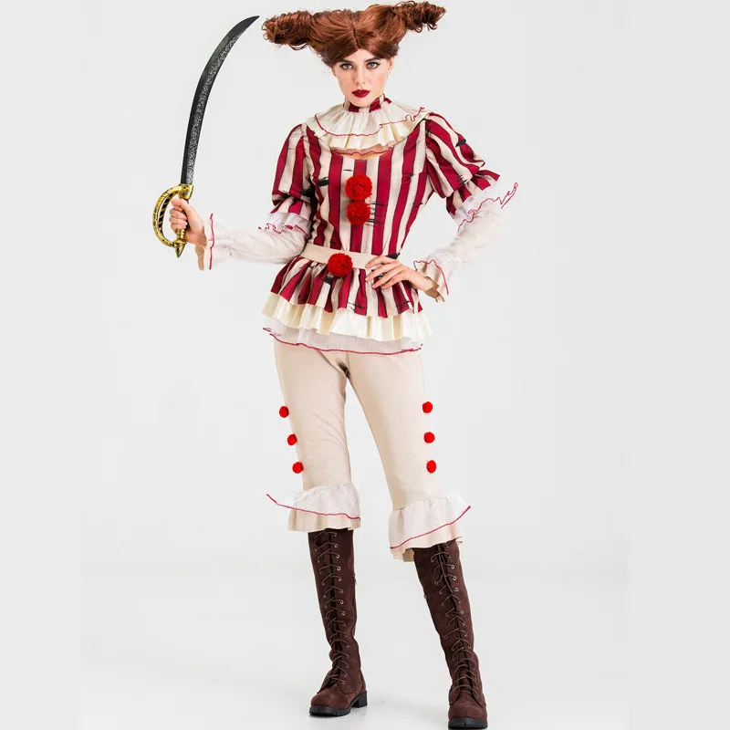 

New popular Halloween Costume cosplay Thriller movie Stephen King's It Red Bloody Stripe Horror Suit Bib Top Bottom