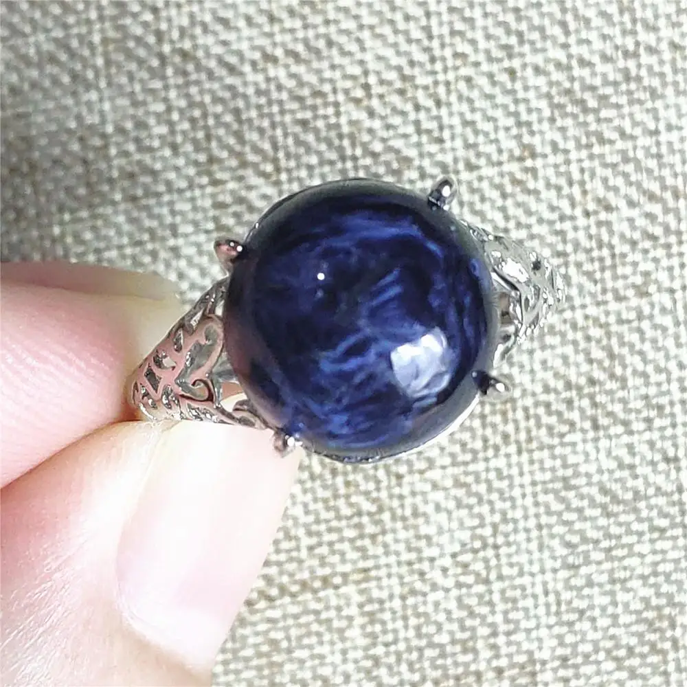 

11x11mm Namibia Natural Pietersite Blue Cat Eye Gemstone Adjustable Ring Chatoyant Jewelry Woman 925 Sterling Silver AAAAA