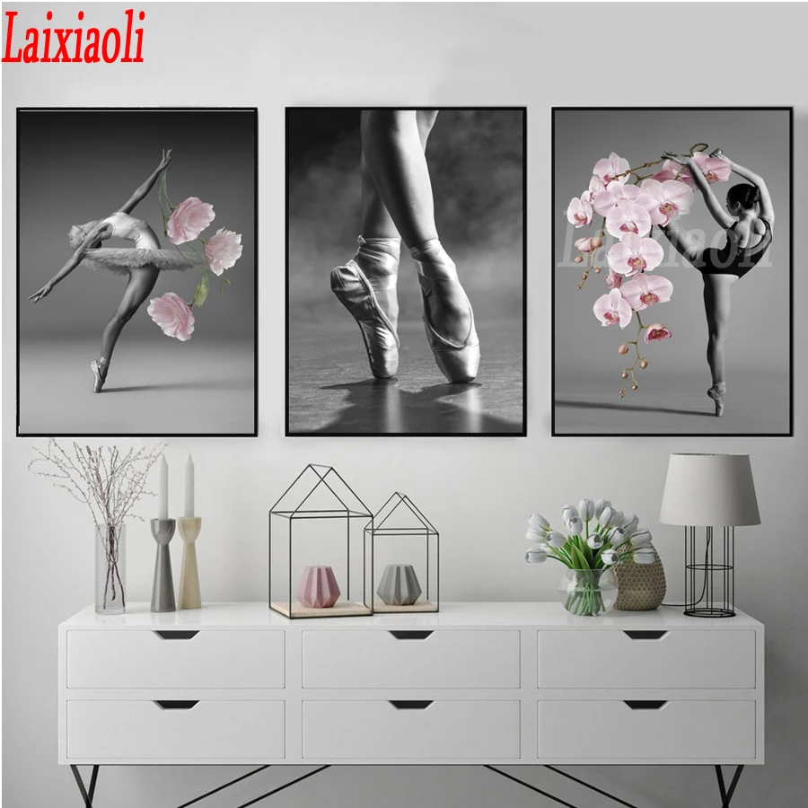 

Black and White Elegant Ballet Dance diamond embroidery diamant painting full square resin orchid diamond mosaic girl decoration