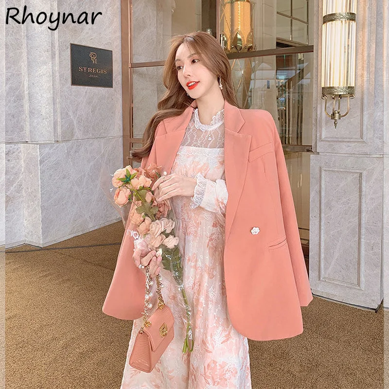 

Blazers Women Fashion Sweet Korean Style Chic Leisure Autumn Outwear Long Sleeve Pockets Solid Simple Button Double Breasted Y2k