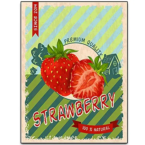 

Original Retro Design Pure Natural Strawberry Wood Signs Wall Art|Natural Wooden Board Print Poster Wall Decoration for Farm