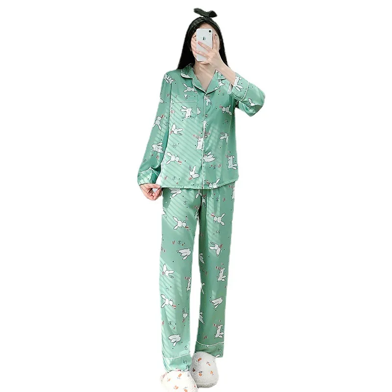 

Women's Long Sleeve Pajamas Spring Ice Silk Home Service Suit