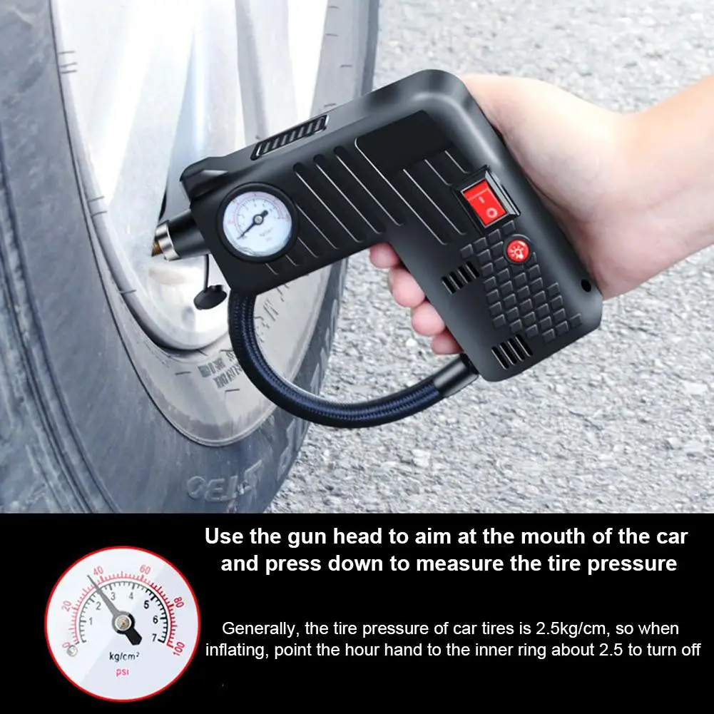 

350 KPA Inflatable Pump 80W Car Handheld Black Air Pump Emergency Air Compressor With Warning Light Pressure Gauge Kompresor 20