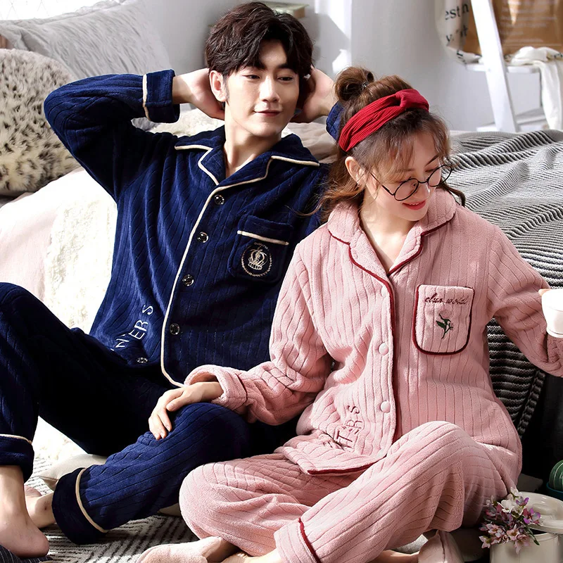 New Winter Thickening Velvet Coral Fleece Lovers Pajamas Lady Warm Flannel Woman Leisurewear Suit | Женская одежда