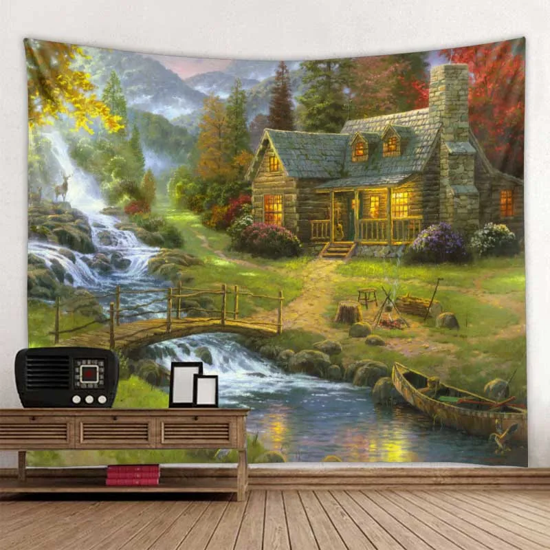 

Landscape oil painting printing living room decoration wall hanging tapestry yoga mat beach mat Bohemia home decoration