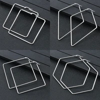 stainless steel punk jewelry smooth hexagon big hoop earring for women lady large geometric statement loop earring party gift