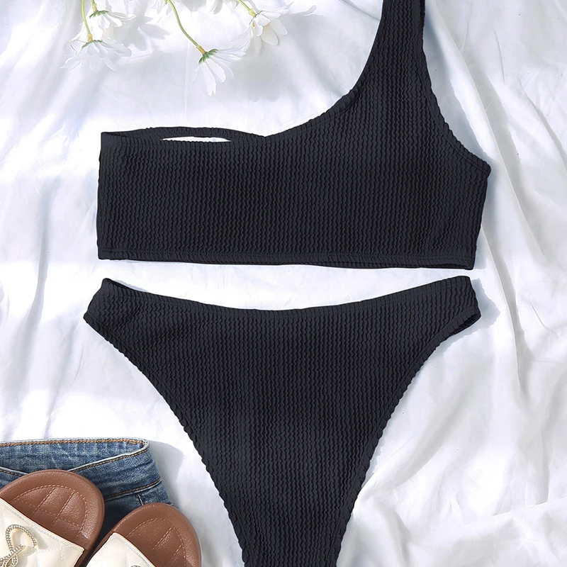 

Classic New Solid Color One Shoulder High Waist Bikini Sexy Swimsuit