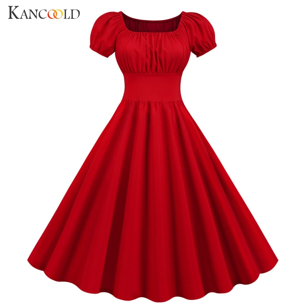 Женское винтажное вечернее платье KANCOOLD летнее в стиле ретро с квадратным вырезом