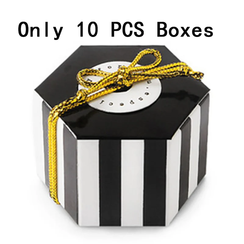 10pcs black strips Подарочная коробка в полоску и горох Boite Dragees Bonbonniere, упаковка, свадебные подарочные коробки для конфет, торта, вечерние шоколадные сумки - Цвет: 10pcs black strips