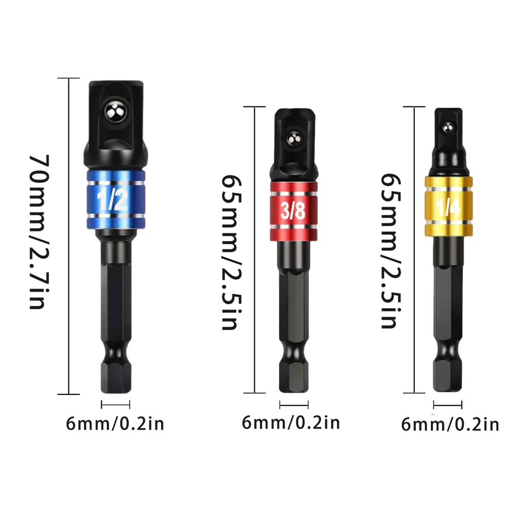 

Shank Drill Socket Adapter For Impact Driver With Hex Shank To Square Socket Drill Bits Bar Extension Set 1/4" 3/8" 1/2 Bit Set