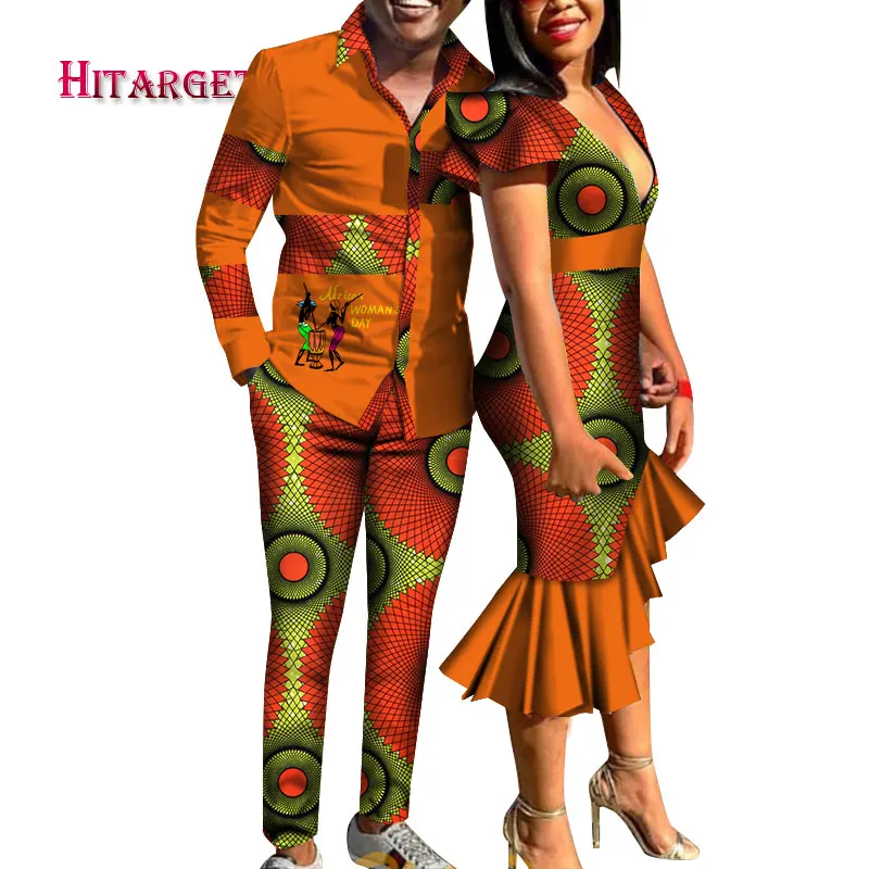 Одежда с Африканским принтом для пары Дашики платье глубоким V-образным вырезом и