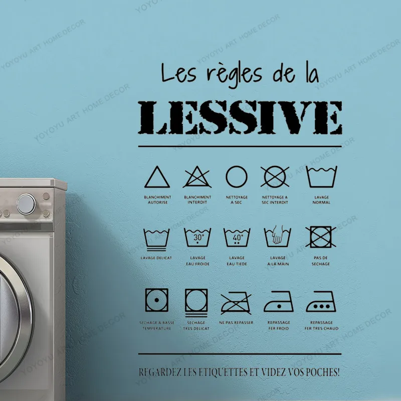 

French quote Les regles de la lessive Wall Decol Dedicated Instruction Wall Sticker Next To The Washing Machine Mural WX11