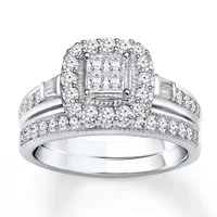 2 piece set ladies wedding engagement ring geometric square white zircon crystal rhinestone set ring fashion girl party jewelry
