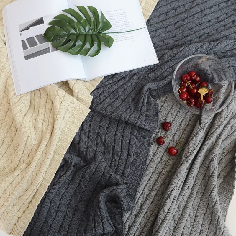 

Green Gray Cotton Knit Blanket Twist Style Handmade Soft Bed Cover Plaids Sofa Throw Blanket 110x180cm 180*200cm